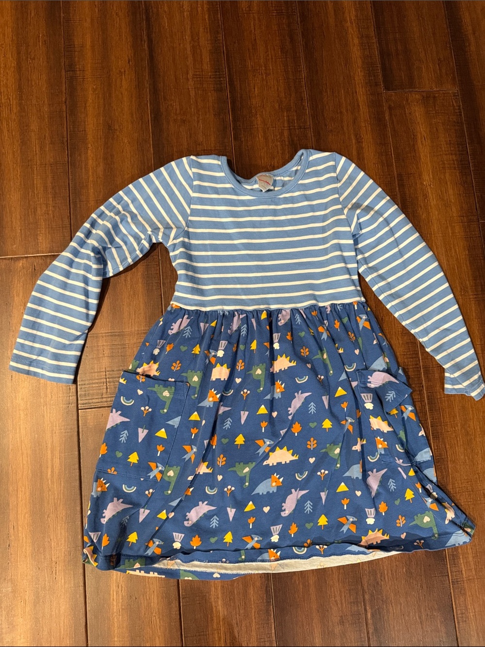 Hanna Andersson Light Blue Striped Top Navy Dinosaur Print Dress